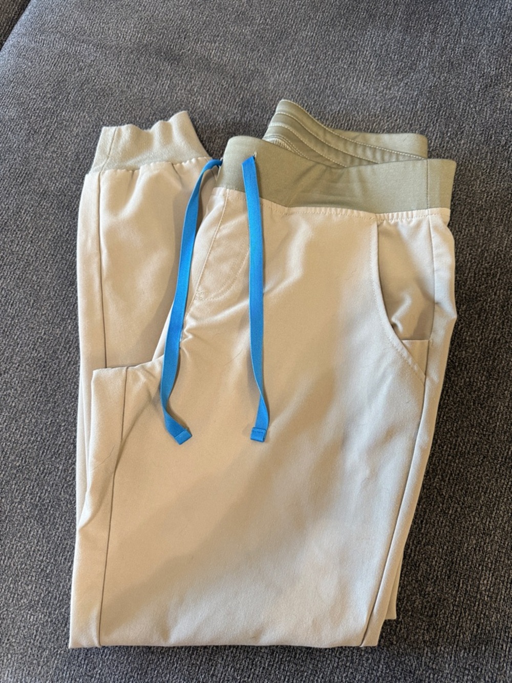 Figs Tan Jogger Pants with Blue Drawstring